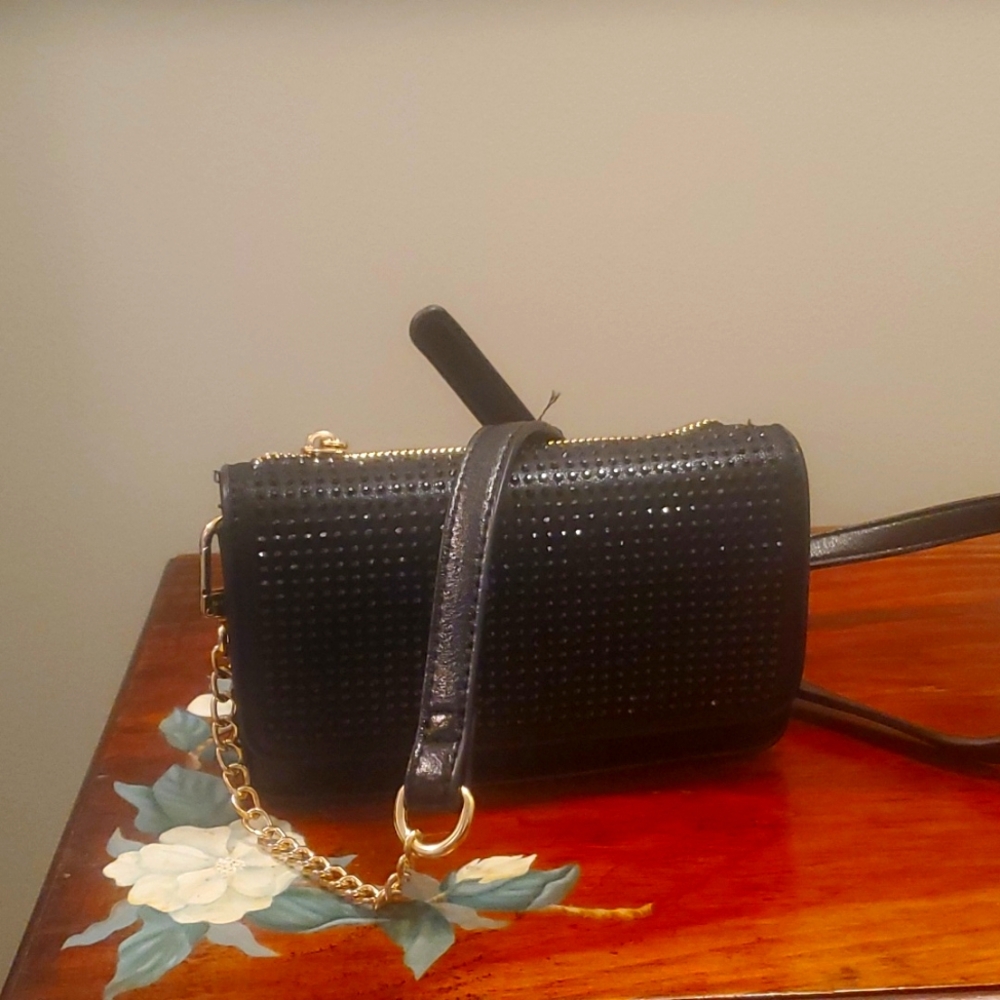 Anne klein Black/Gold Stoned Crossbody Chain Bag